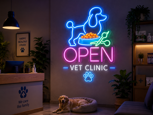 OPEN Vet Clinic Sign Vibrant Custom LED Wall Decor
