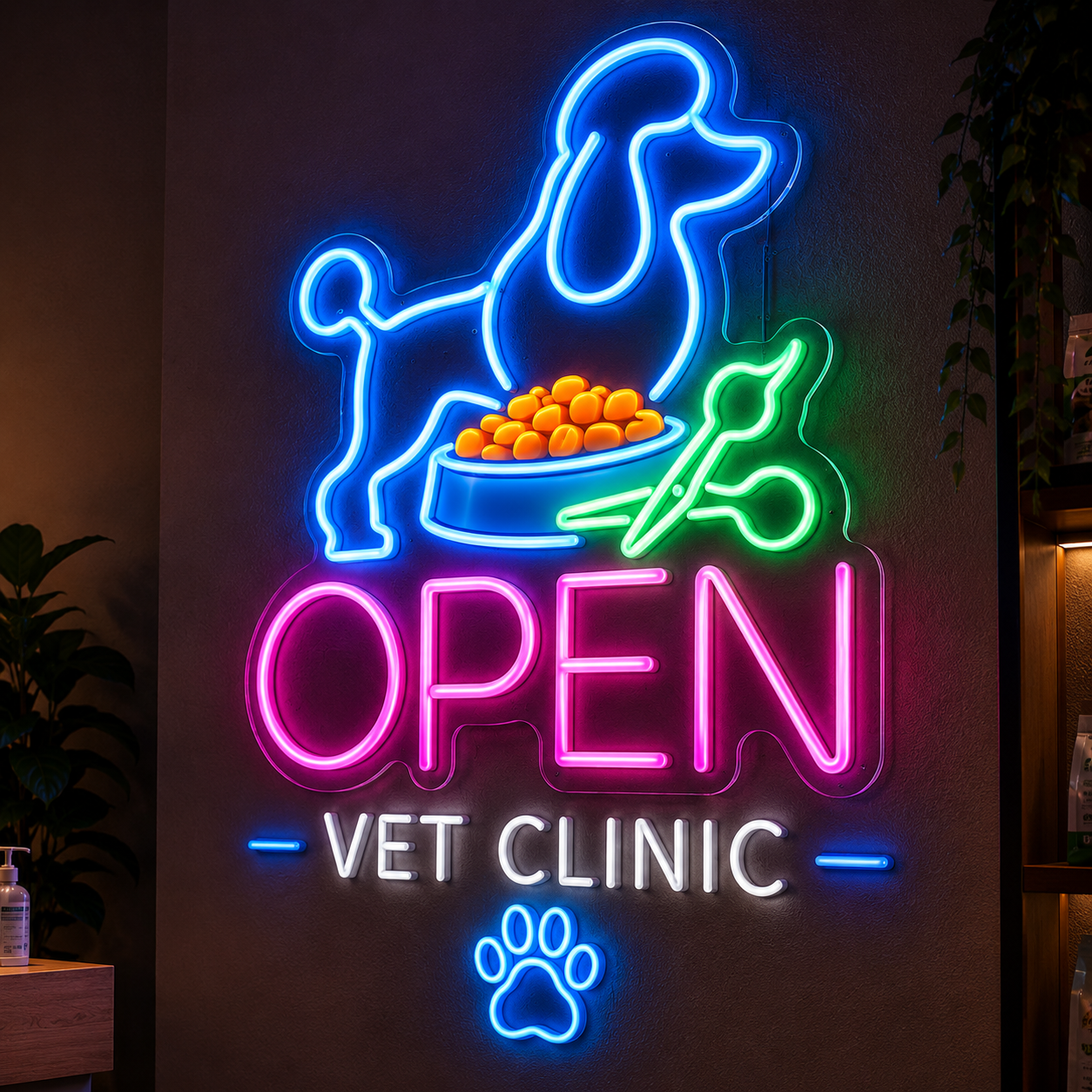 OPEN Vet Clinic Sign Vibrant Custom LED Wall Decor