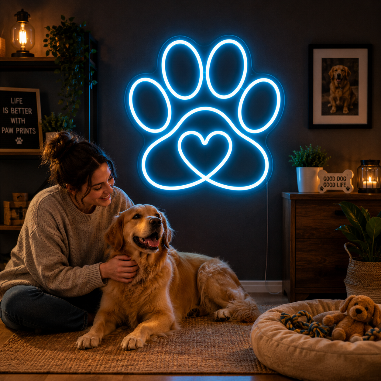 Neon Paw Sign Pet Lover Wall Decor