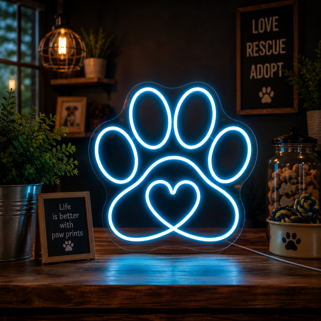Neon Paw Sign Pet Lover Wall Decor