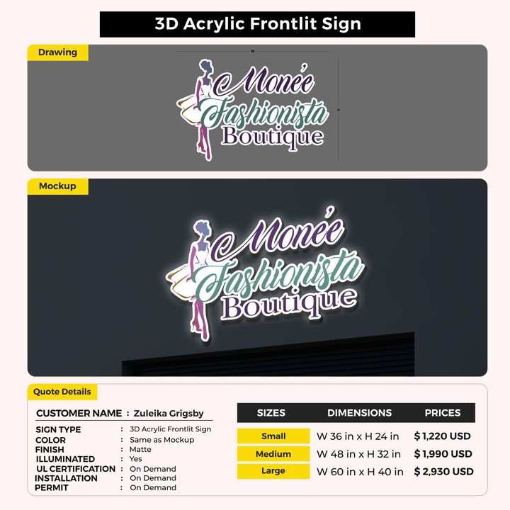 Business signage for Zuleika Grigsby