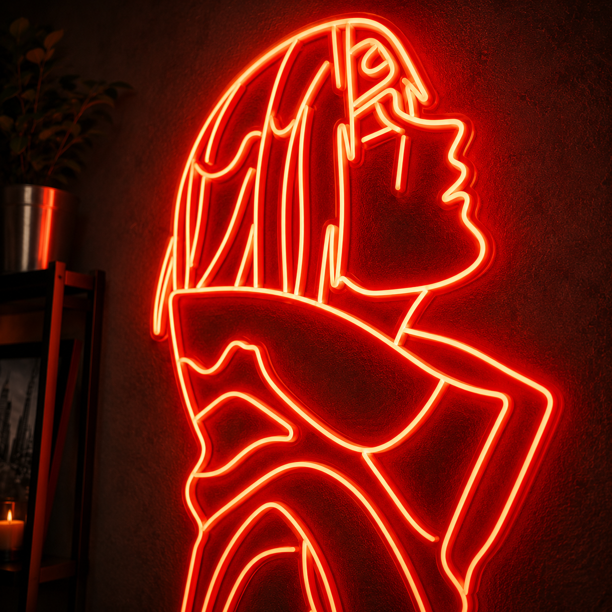 Red Anime Girl Profile LED Neon Sign