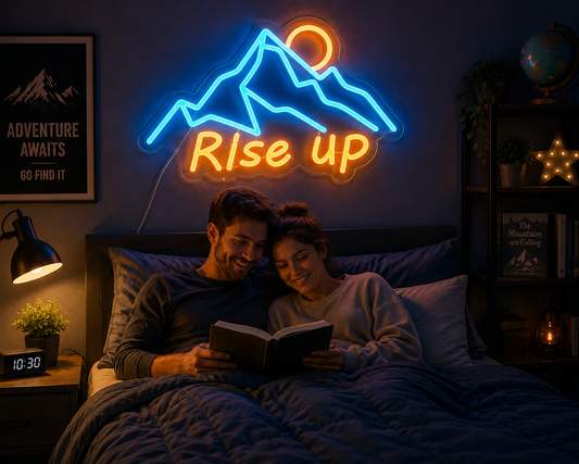 Cozy Bedroom Neon Sign "Rise Up" Inspirational Wall Art