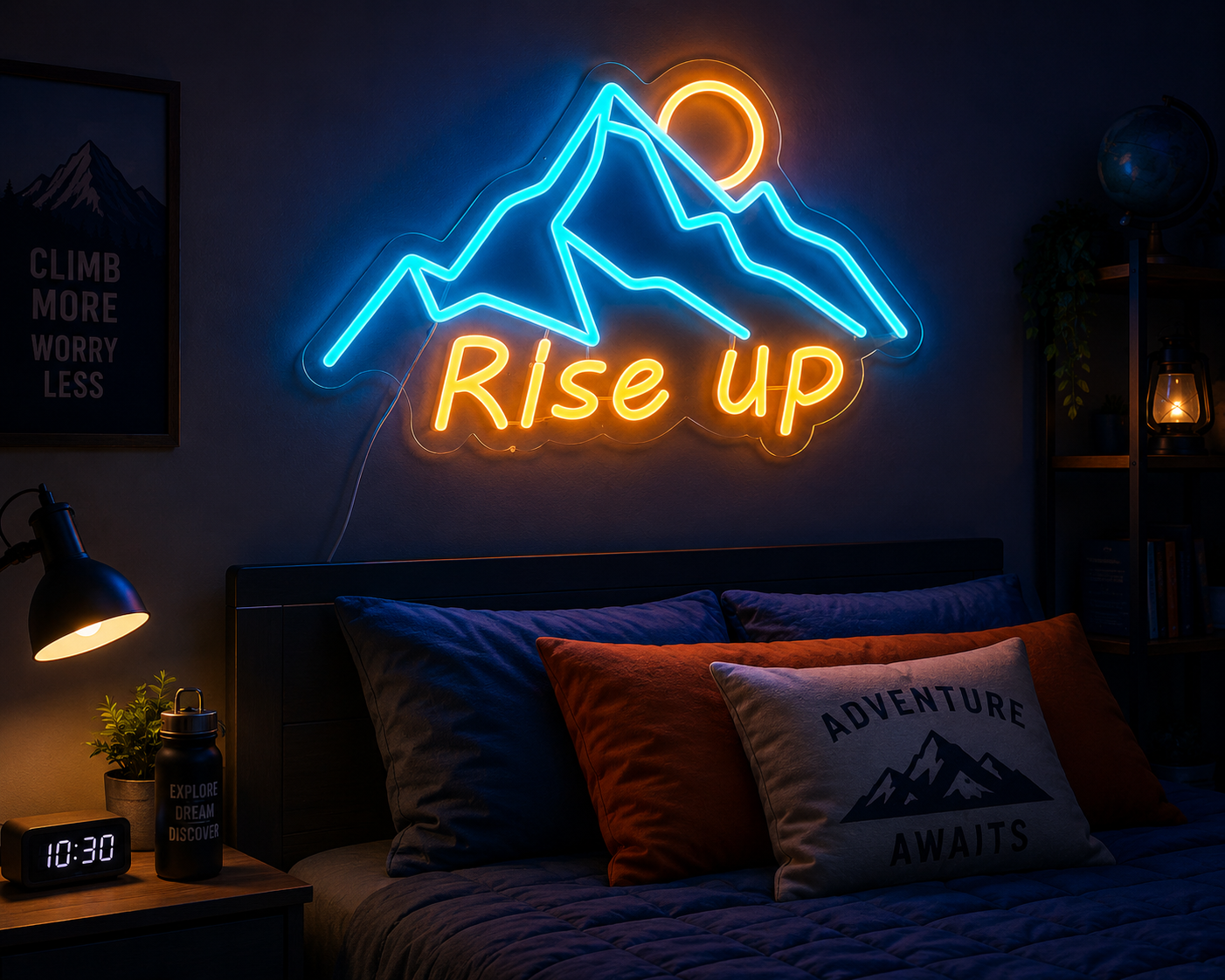 Cozy Bedroom Neon Sign "Rise Up" Inspirational Wall Art