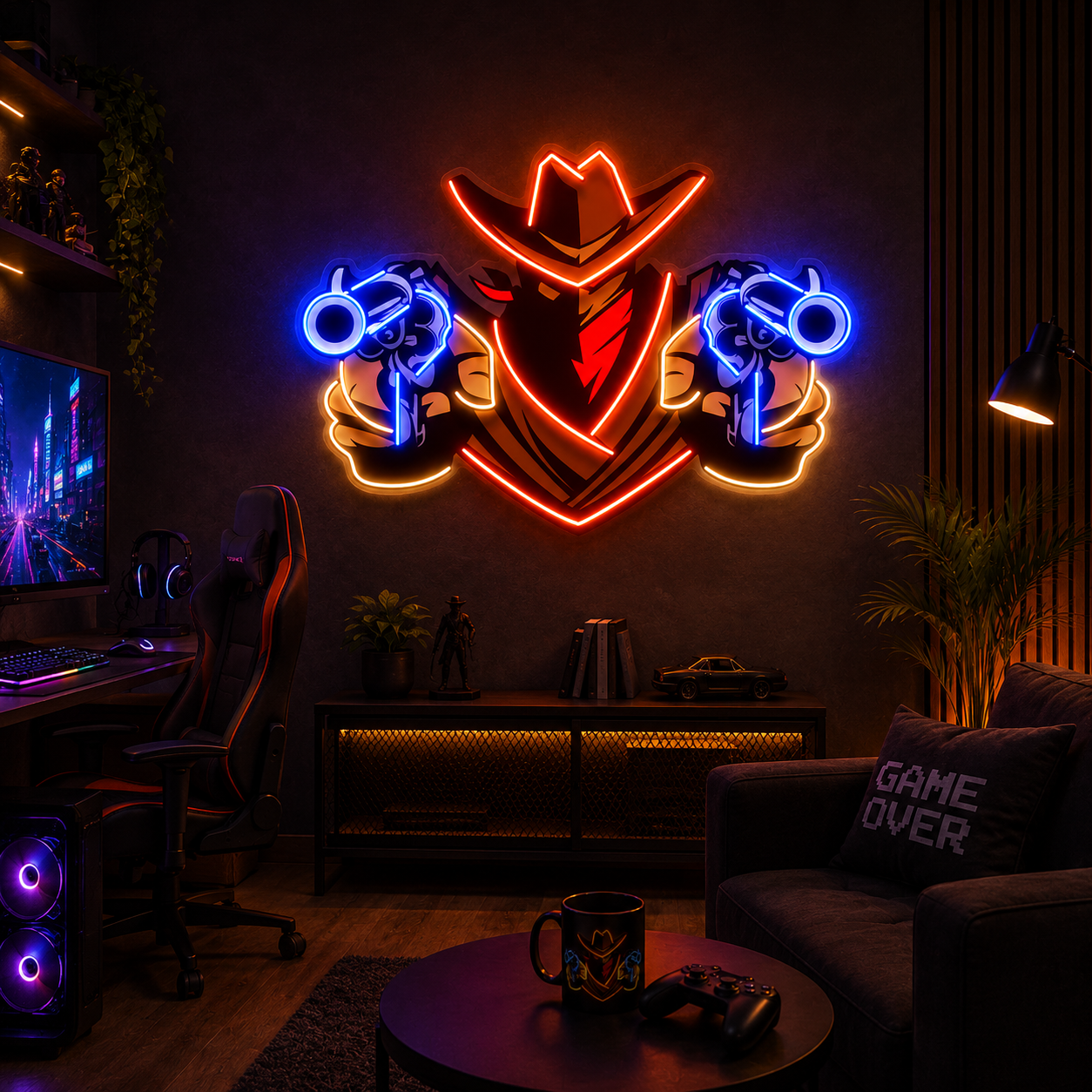 Neon Cowboy Duel Wall Sign