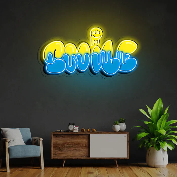 Smile Graffiti UV Art LED Neon Sign with colorful UV art glow, cheerful LED wall décor by Neon.Shop