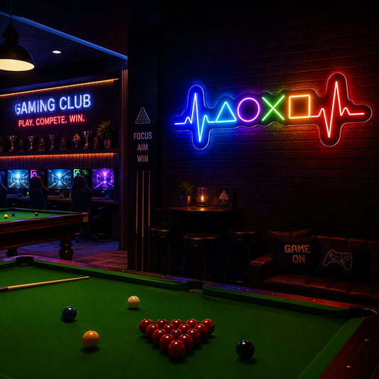 Neon Gaming Club Sign Play Heartbeat Design