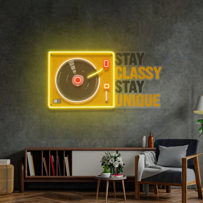 Stay Classy Stay Unique LED Neon Sign in black and yellow colour by manhattanneons.com