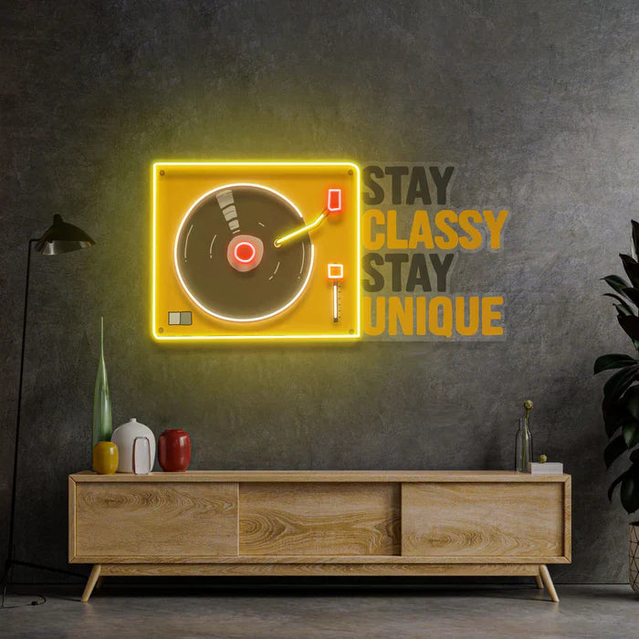 Stay Classy Stay Unique LED Neon Sign in black and yellow colour by manhattanneons.com