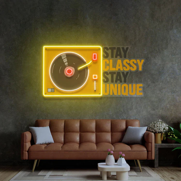 Stay Classy Stay Unique LED Neon Sign in black and yellow colour by manhattanneons.com