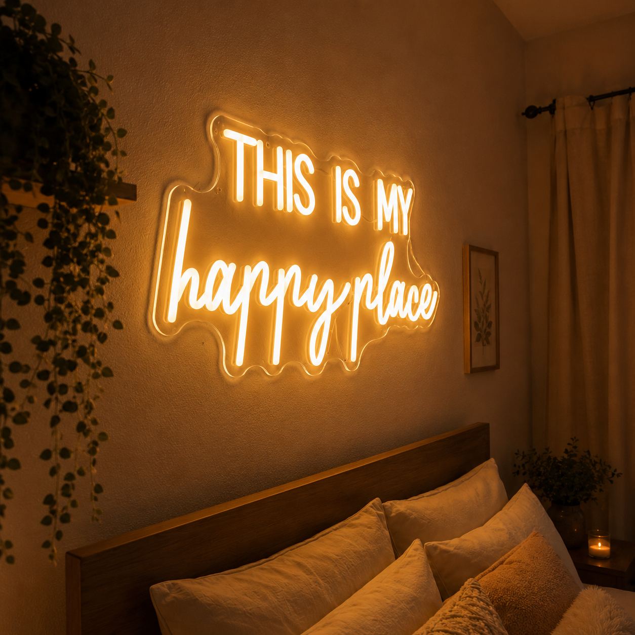 This Is My Happy Place Warm White LED Neon Sign for Cozy Bedrooms