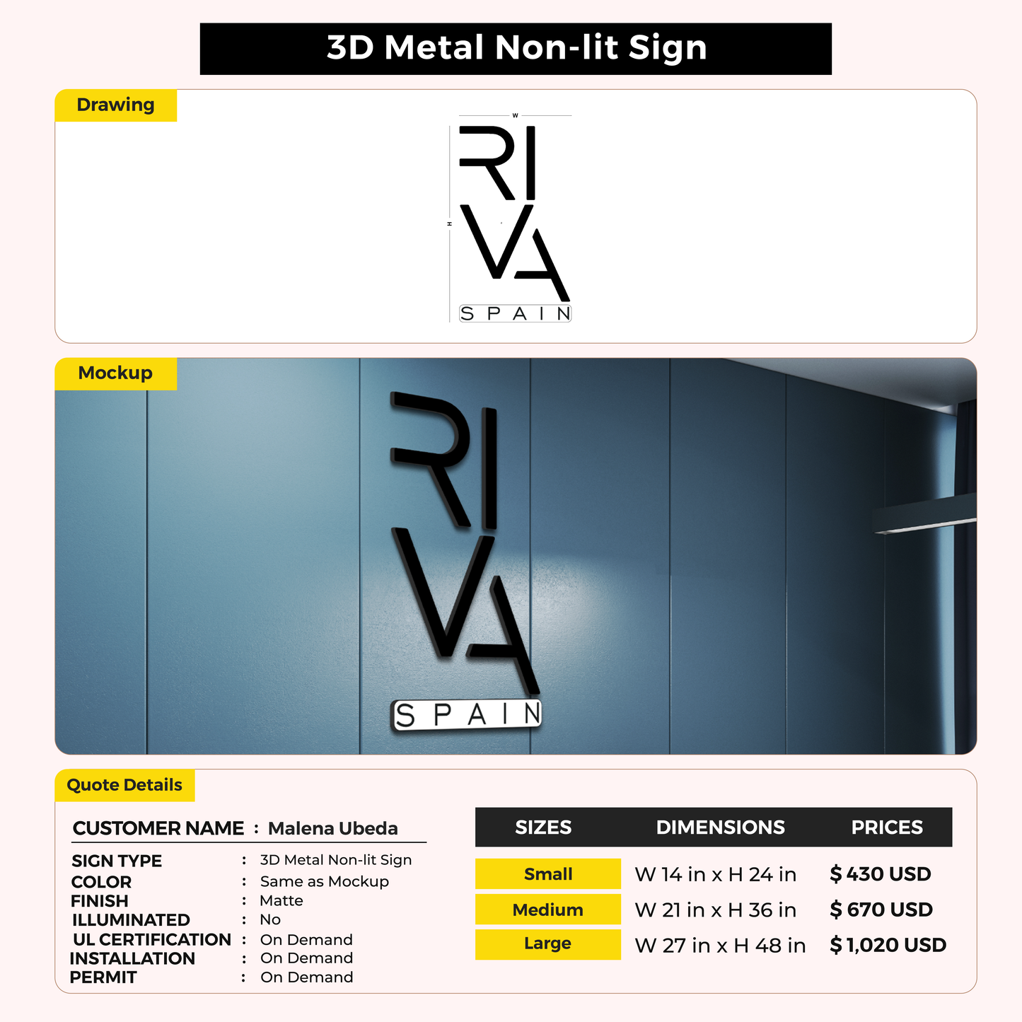 Business signage for Malena Ubeda Vilaplana