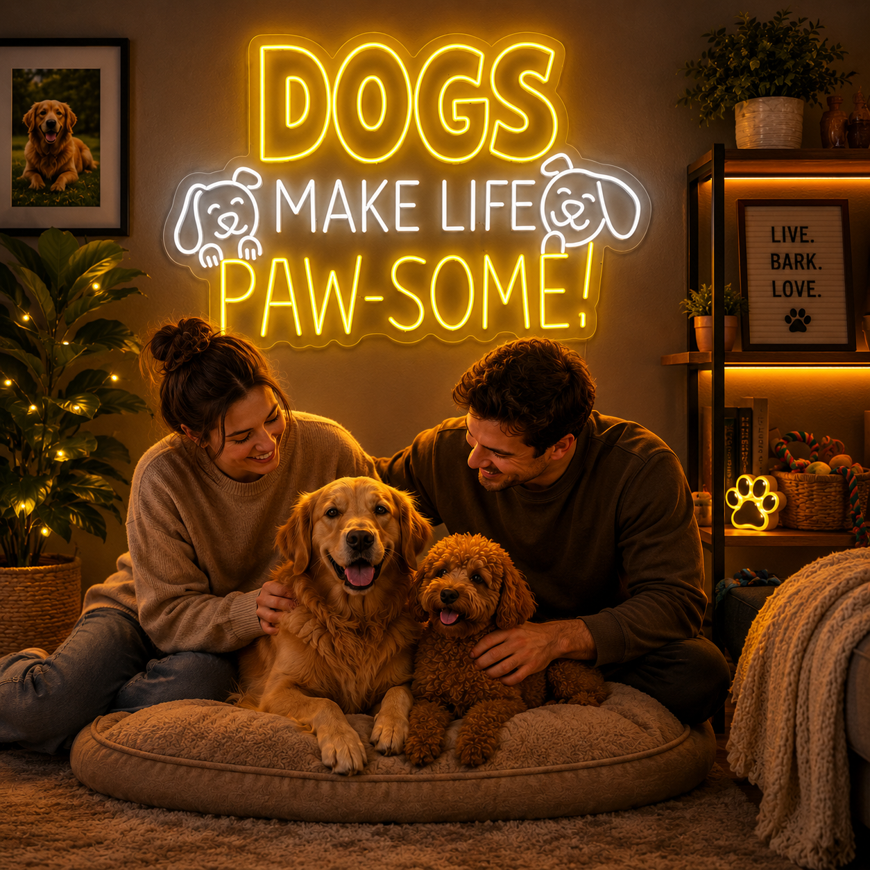 Dogs Make Life Paw-Some Neon Sign Playful LED Wall Décor for Pet Lovers