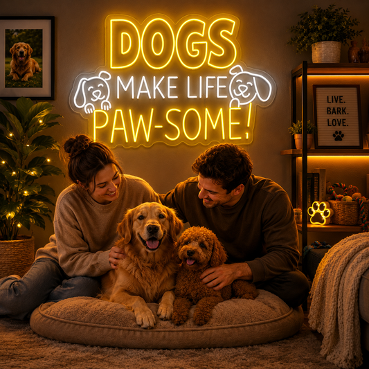 Dogs Make Life Paw-Some Neon Sign Playful LED Wall Décor for Pet Lovers