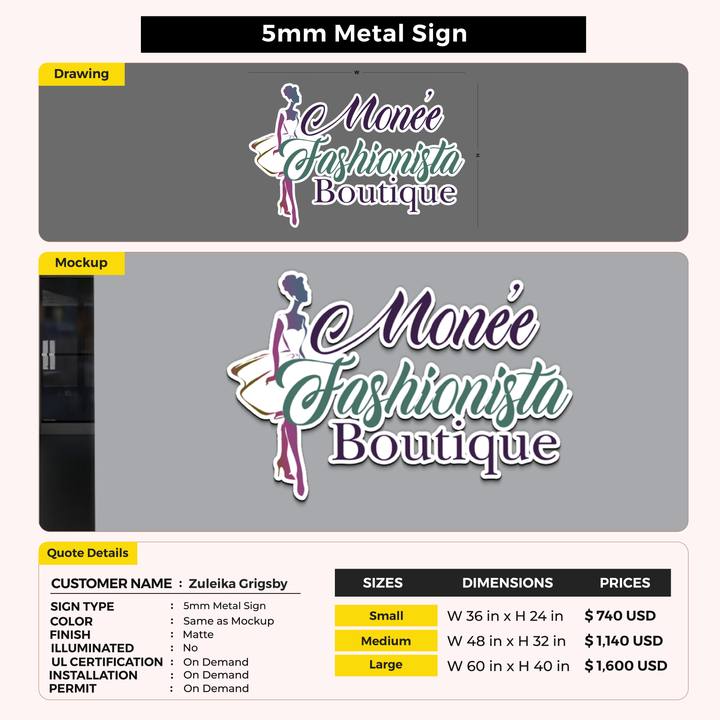 Business signage for Zuleika Grigsby