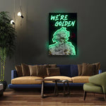 We’re Golden UV Art LED Neon Sign with bright UV art glow, motivational LED wall décor by Neon.Shop