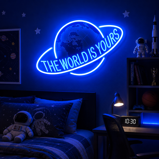 Neon "The World Is Yours" Sign Kid’s Bedroom Edition