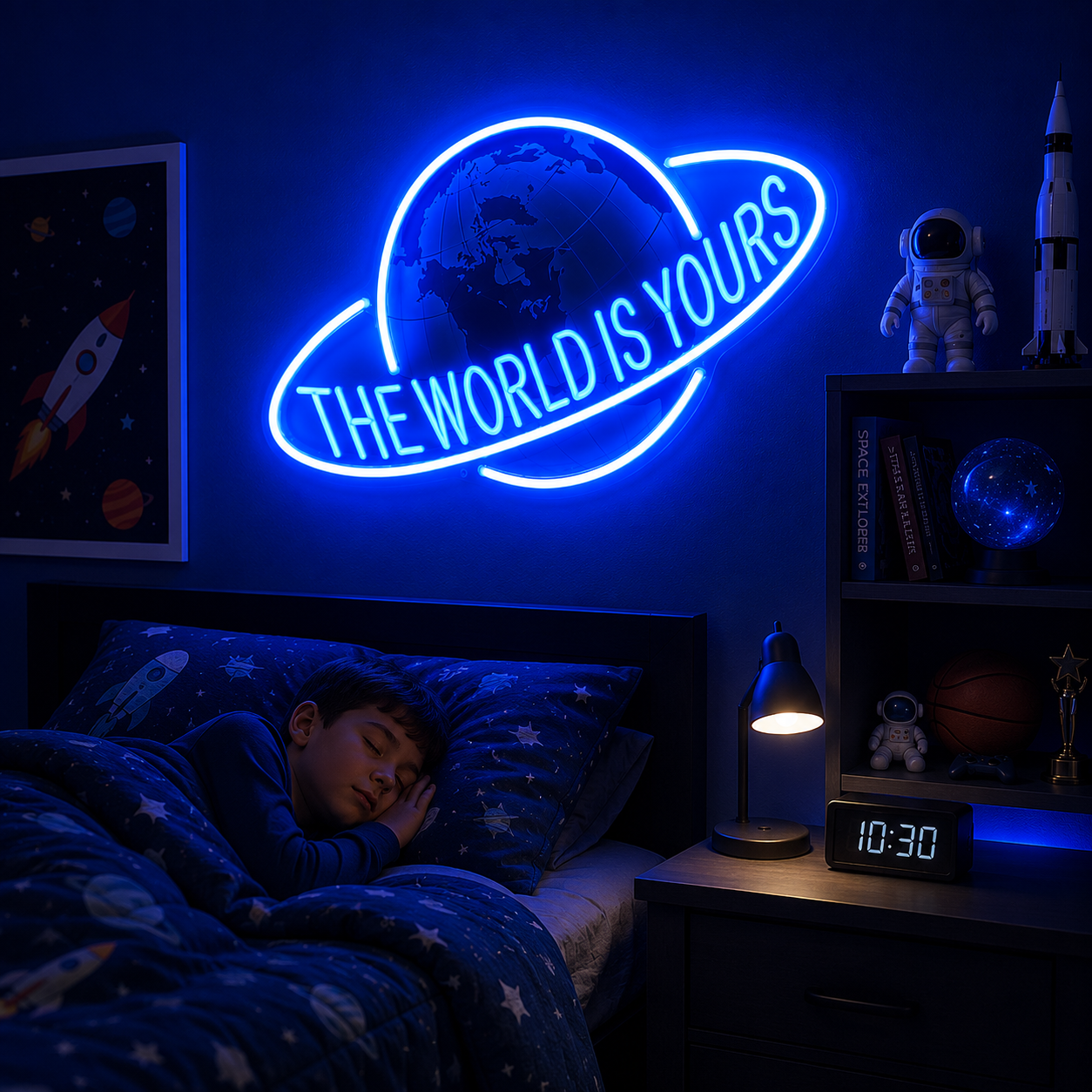 Neon "The World Is Yours" Sign Kid’s Bedroom Edition