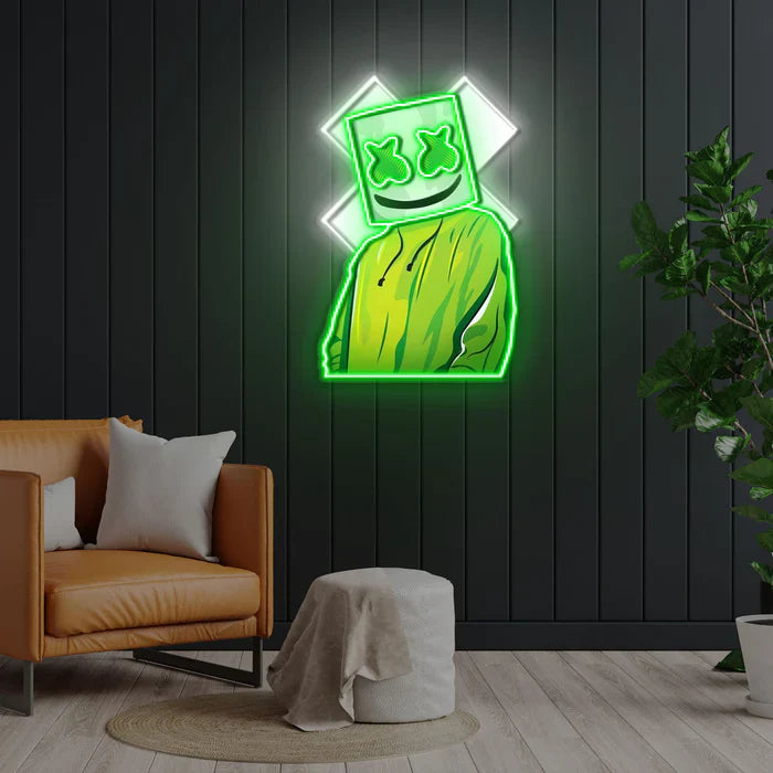 Buy X Mask Cartoon UV Art LED Neon Sign in green and white colour by manhattanneons.com