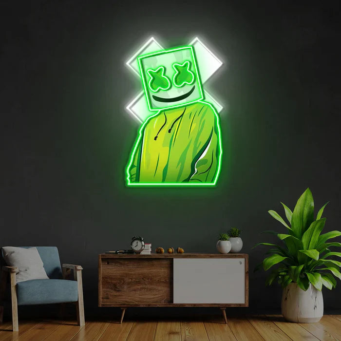 Buy X Mask Cartoon UV Art LED Neon Sign in green and white colour by manhattanneons.com