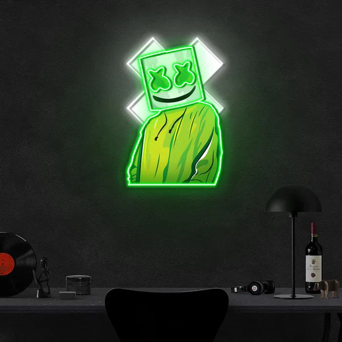 Buy X Mask Cartoon UV Art LED Neon Sign in green and white colour by manhattanneons.com
