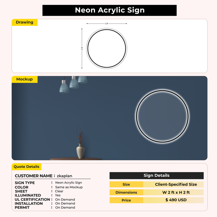 Neon Acrylic Sign For zkaplan